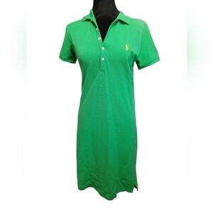 Ralph Lauren Polo Green Polo Shirt Dress Yellow Logo Size S